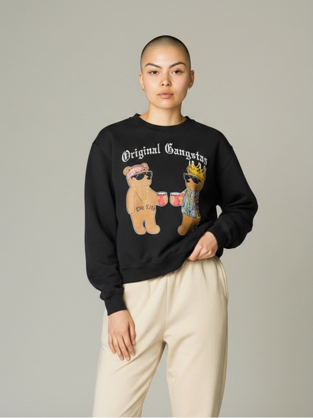 Riot Society Original Gangstas Bear Graphic Sweatshirt Size S